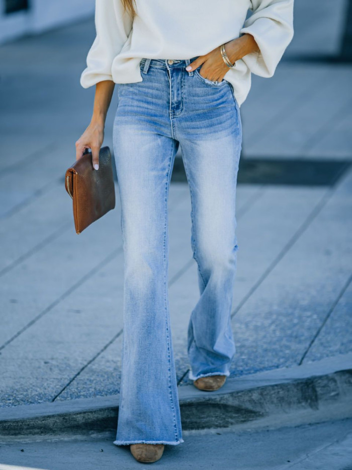 Women's Fashion Temperament  Trousers Flared High Waist Jeans