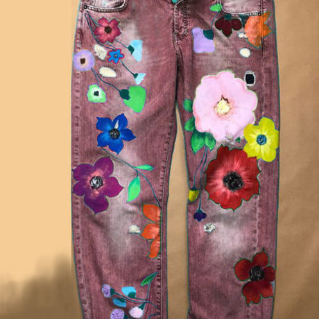 Women Cute Flower Printed Loose Jeans