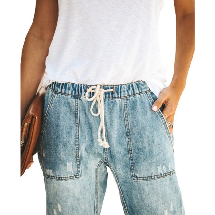Trendy Retro Mid Rise Ripped Casual Jeans
