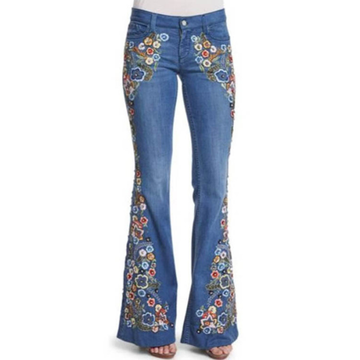 Fashion Casual Embroidery Slim Fit Casual Flared Jeans