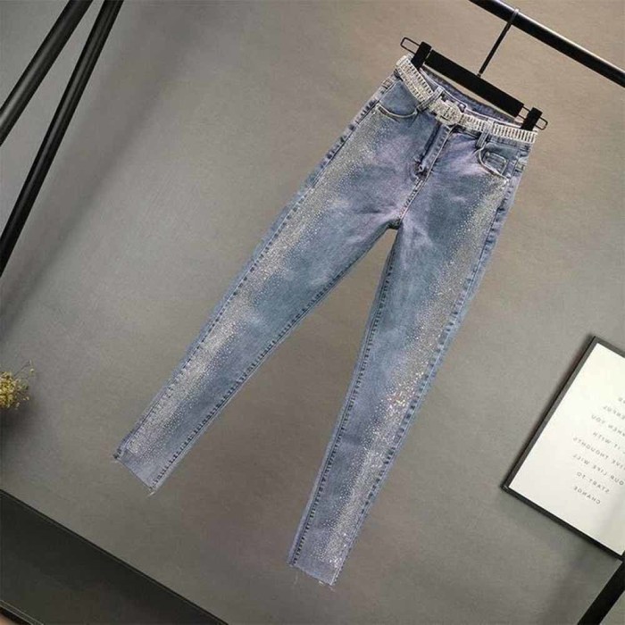 Fashion Retro Black Slim Diamond High Waist Cropped Jeans