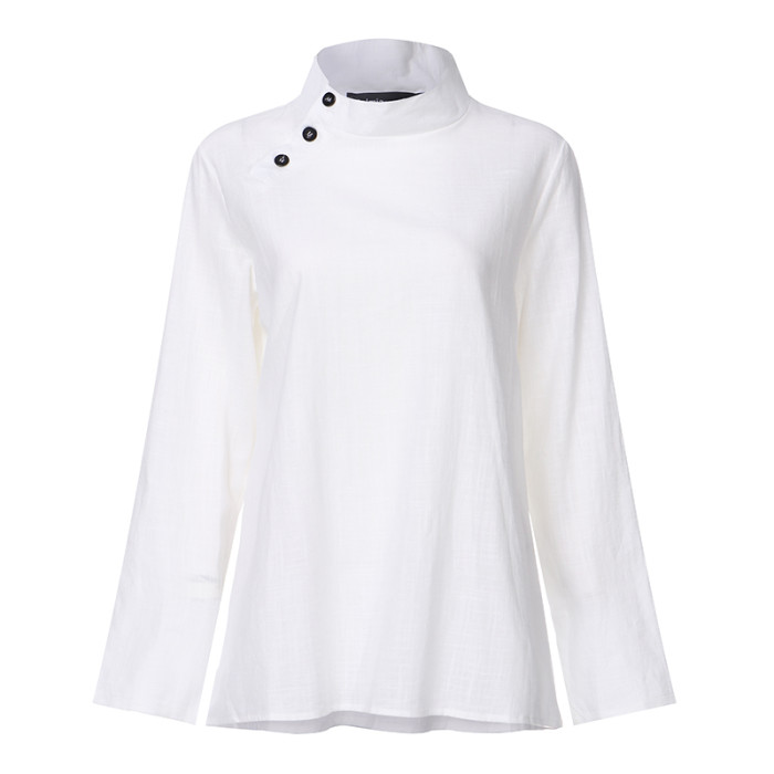 Temperament Simple Solid Color Long Sleeve Button Loose Blouses  Top