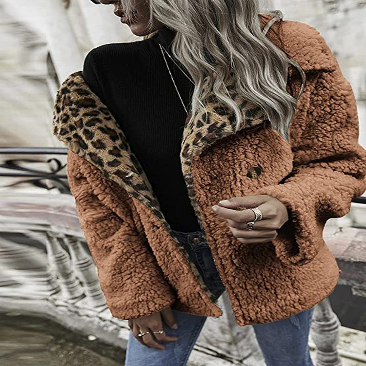 Women Cotton Color Contrast Pocket Breasted Long Sleeve Coat