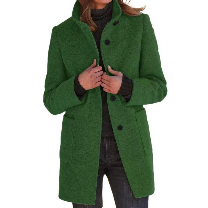 Women's Fashion Coat Stand Collar Solid Color Button Coat