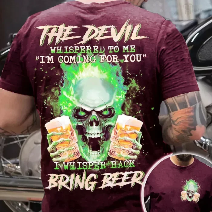 The Devil Whispers To Me Brings Beer Print Men's Short Sleeve T-Shirt