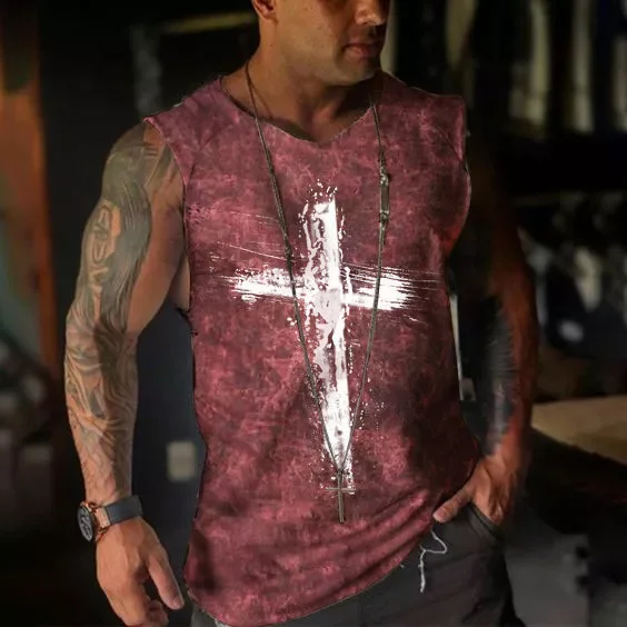 Designer Cross Faith Print Mens Sleeveless Tees