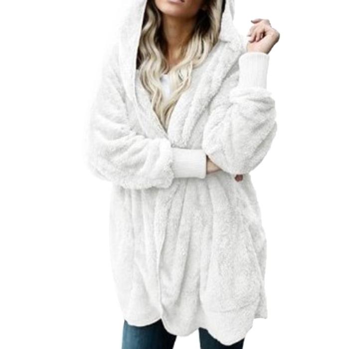 Women Fashion Faux Fur Hooded Hairry Cardigan Furry Coat