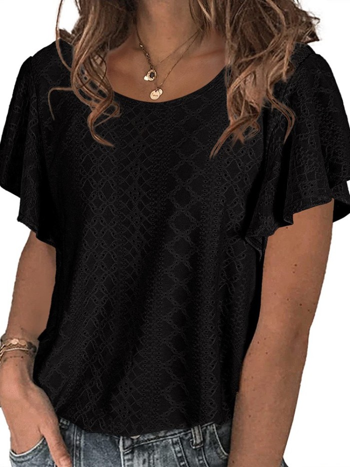 Fashion Solid Color Women's O Neck Elegant Casual  T-Shirts Top