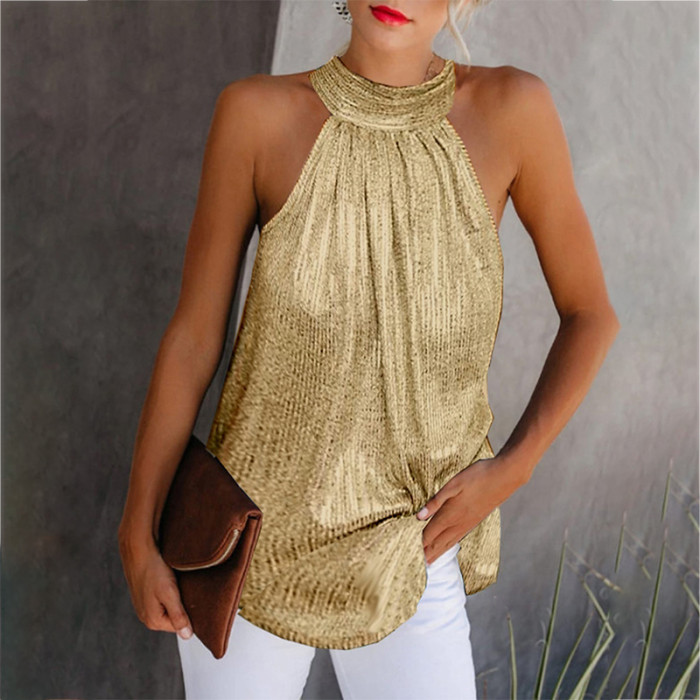 Sequin Elegant Backless Party Sleeveless Loose Blouse