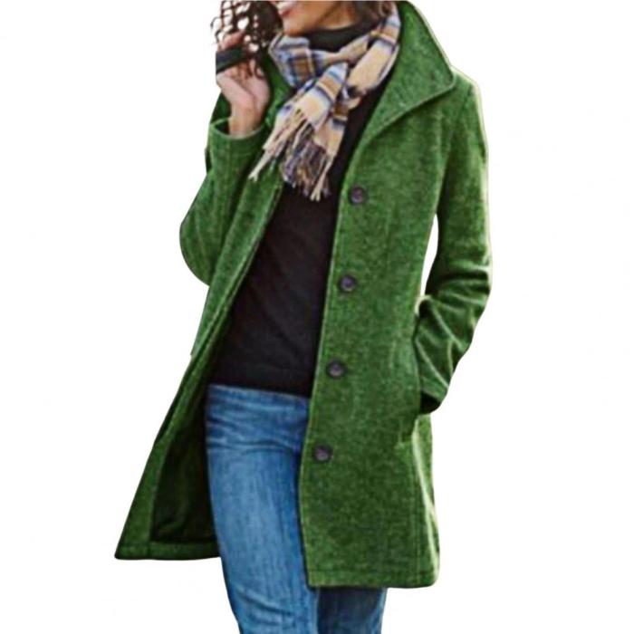 Cardigan Single Breasted Solid Color Lapel Long Sleeves Warm Mid Length Coat