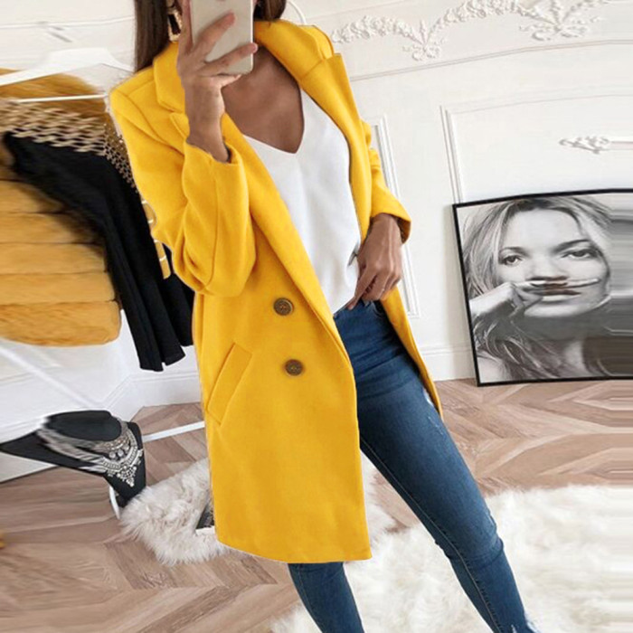 Casual Wool Blend Jacket Long Sleeve Solid Color Fashion Coat
