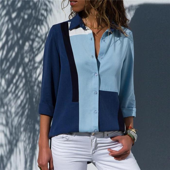 New Fashion Print Long Sleeve Turn-down Collar Chiffon Casual Tops  Elegant Work Shirt