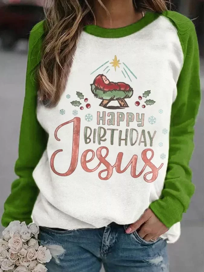 Women's Happy Birthday Jesus  Print Casual Sweatshirt