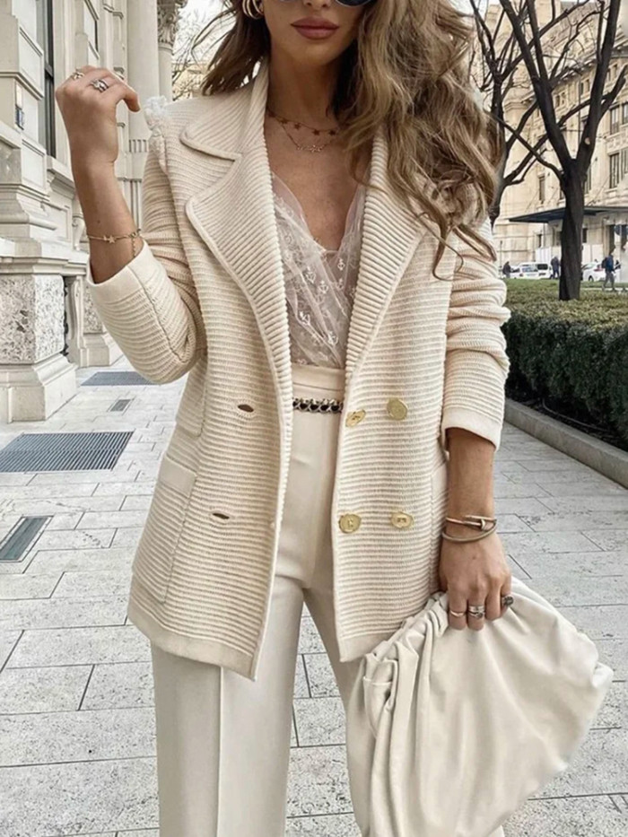 Women Turn-Down Collar Simple Fashion Outerwear Long Sleeve Elegant Coats Streetwear Blazers