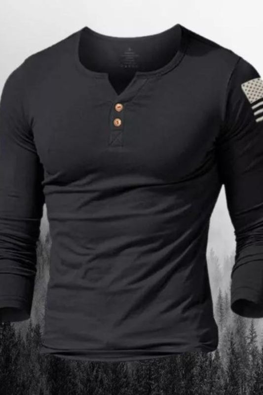 Men's Outdoor Liberalism Retro Print Henley Shirt