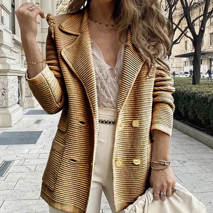 Women Turn-Down Collar Simple Fashion Outerwear Long Sleeve Elegant Coats Streetwear Blazers