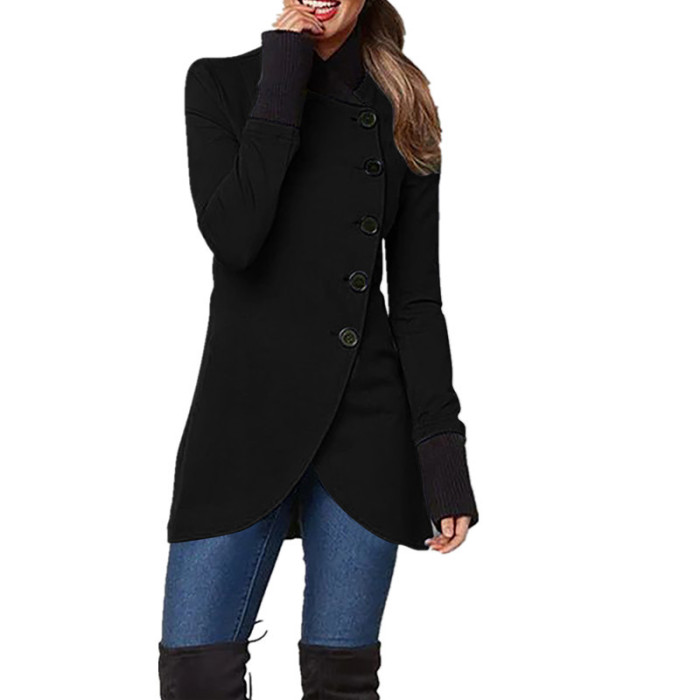 Women Solid Color Single Breasted Spliced Long Sleeve Coat
