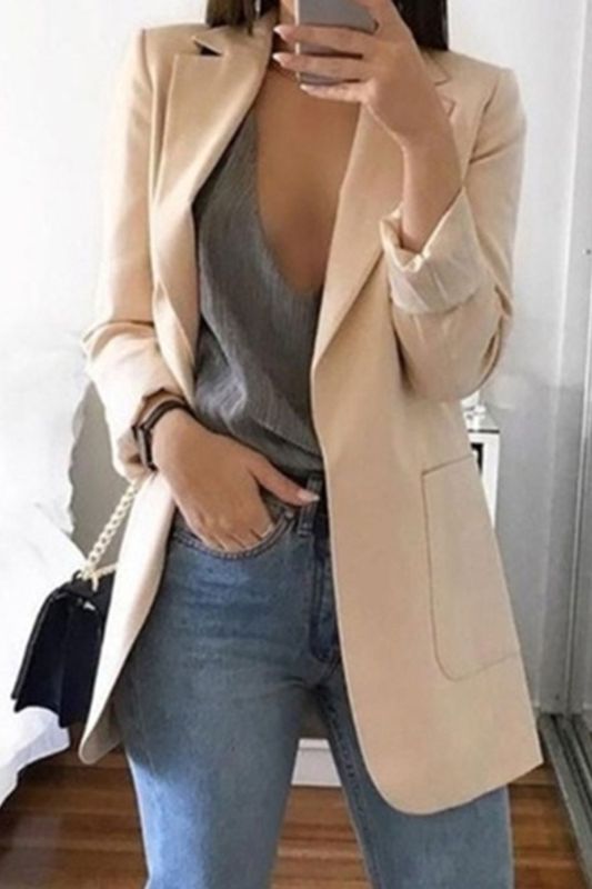 Women's Casual Mid Coat Lapel Slim Cardigan Outdoor Work Suit Jackets Open Front Coat Cloak Jackets  Blazer
