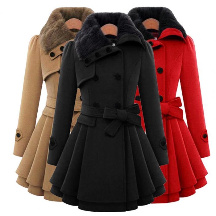Ladies Stylish Warm Buttons Oversize Coat Streetwear Wrap Coat