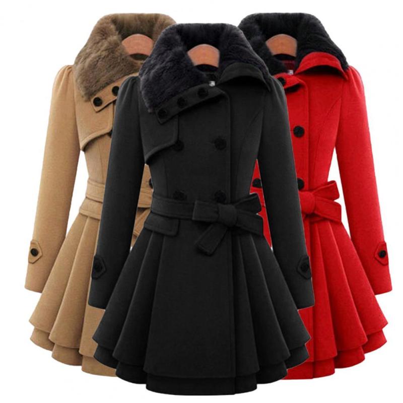 Ladies Stylish Warm Buttons Oversize Coat Streetwear Wrap Coat