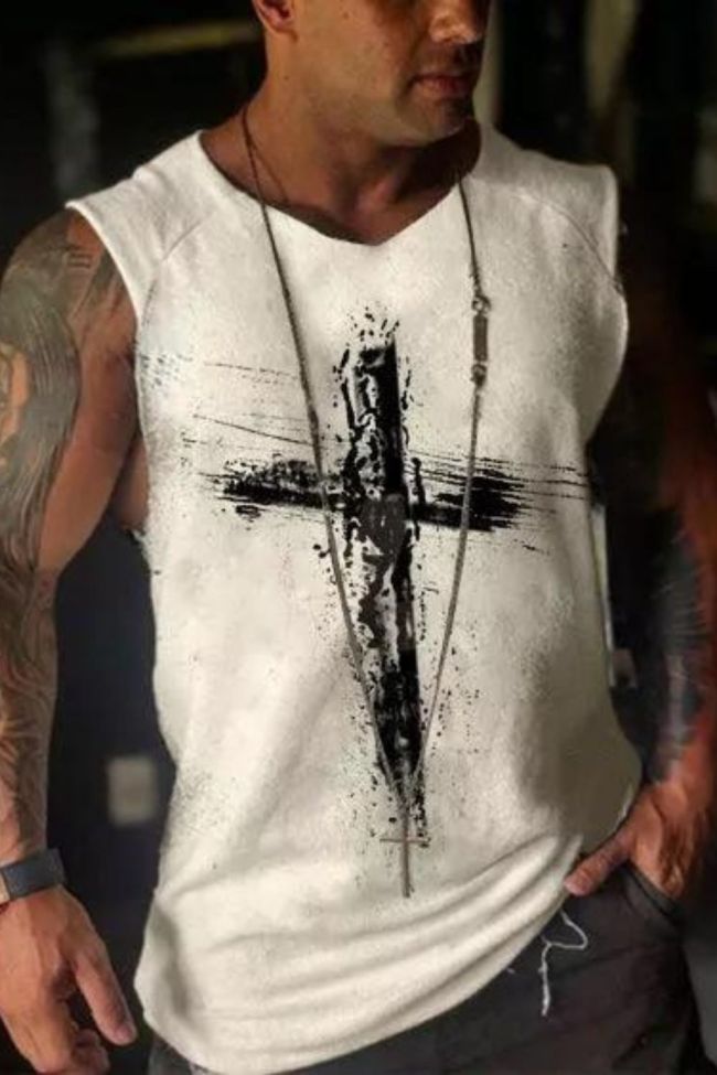 Designer Cross Faith Print Mens Sleeveless Tees