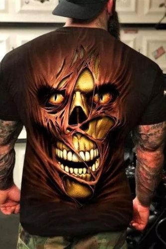 3D Skull Thriller Print Mens Fashion Sleeve Short Shirt