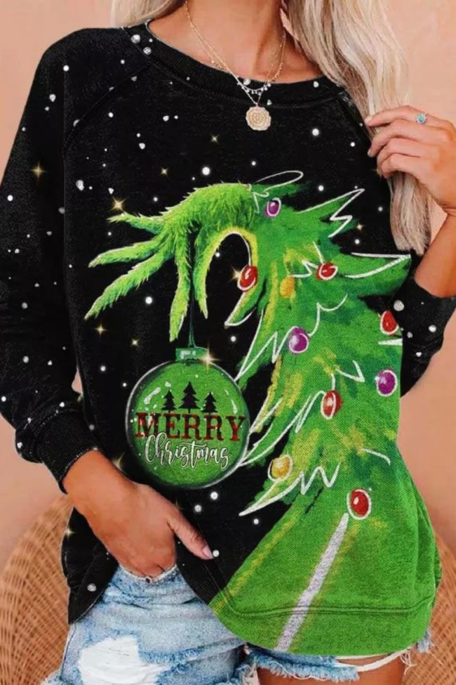 Merry Christmas Grinchmas Print Sweatshirt