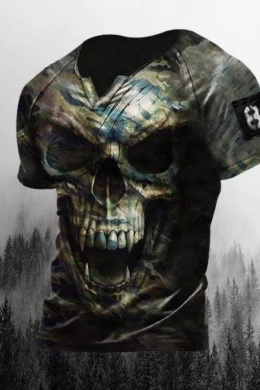 Men's outdoor camouRetroe skull print Freedom T-shirt