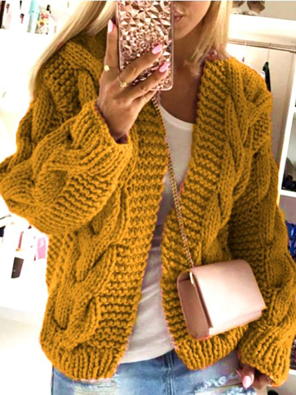 Fashion Retro Twist Sweater Knit Solid Color Slim Long Sleeve Cardigan