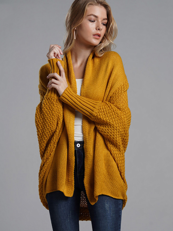 Sweater Cardigan Women Fashion Solid Color Loose Batman Sleeves