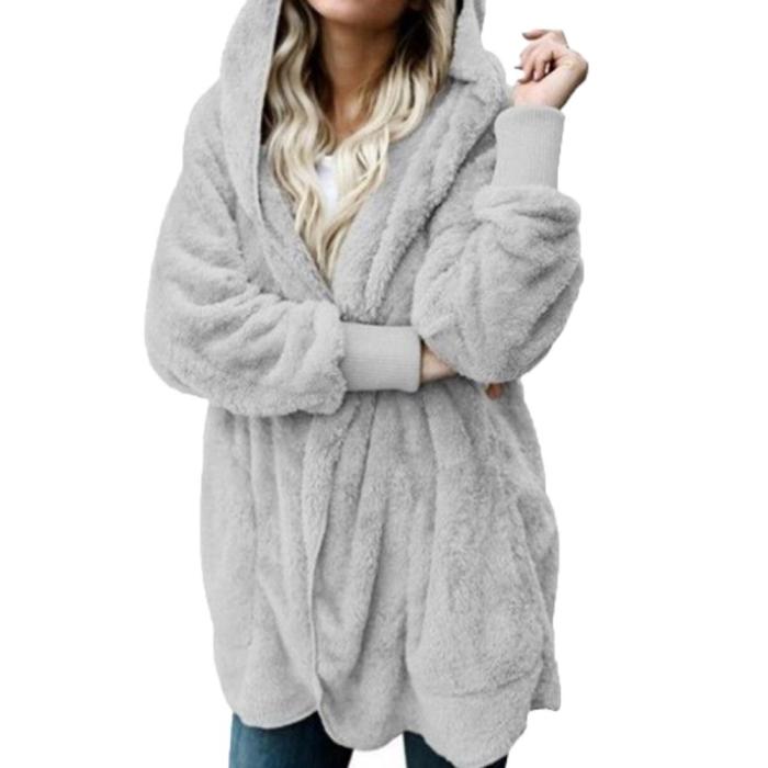 Women Fashion Faux Fur Hooded Hairry Cardigan Furry Coat