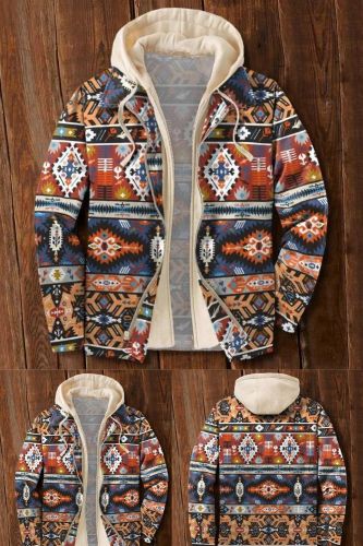 Men's Autumn & Winter Outdoor Casual Vintage Ethnic Print Hooded Jacket