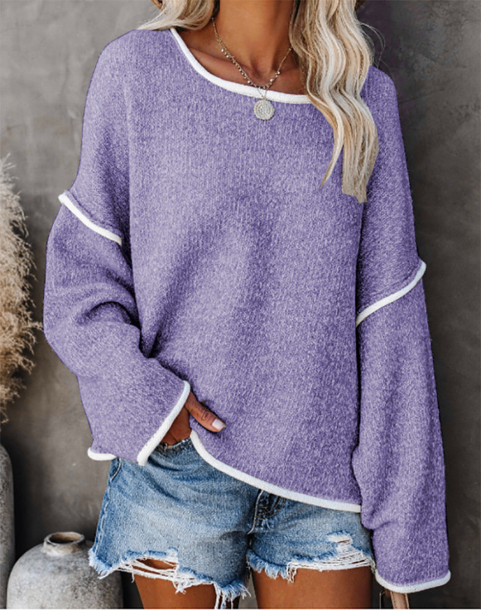 Fashion Retro Oversized Stitching Loose Casual Sweater