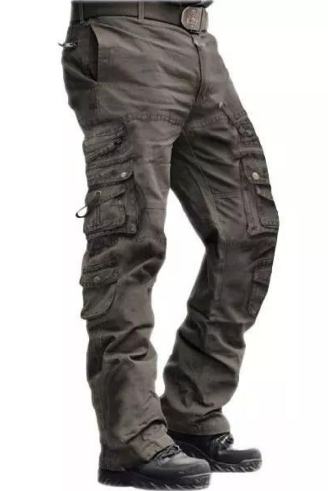 Mens Multi-Pocket Vintage Washed Cotton Washed Multi-Pocket Tactical Pants