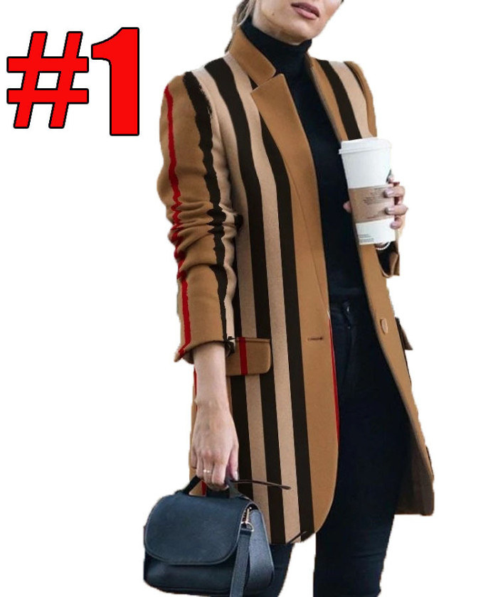 Women's Fashion Casual Versatile Solid Color Stand Collar Wool Coat