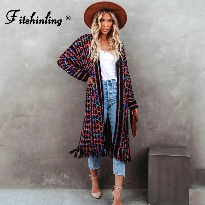 Fashion Bohemian Retro Tassel Color Slim Knit Cardigan