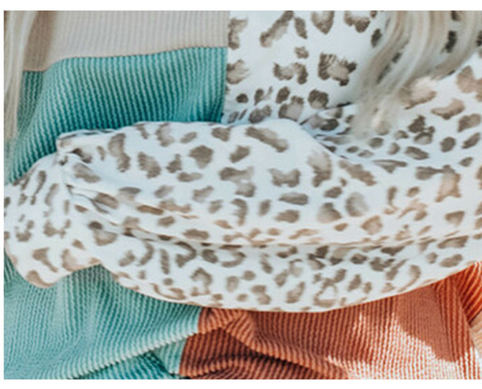 Women O-neck Long Sleeve Casual Vintage Leopard Patchwork Sweatshirts