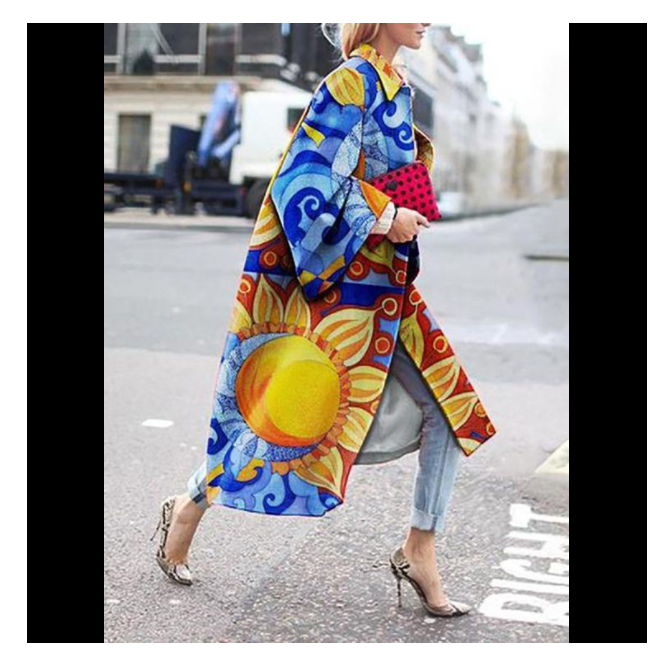 Women's Fashion Loose Print Woolen Printing Coats main image 0