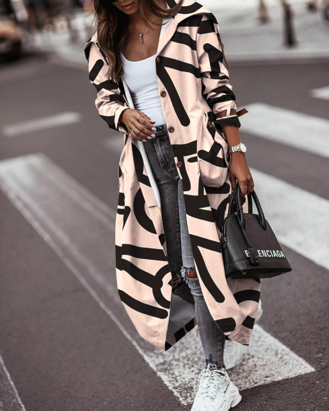 Long Printed Trench Coat Lightly Ripe Printed Single-breasted Jacket