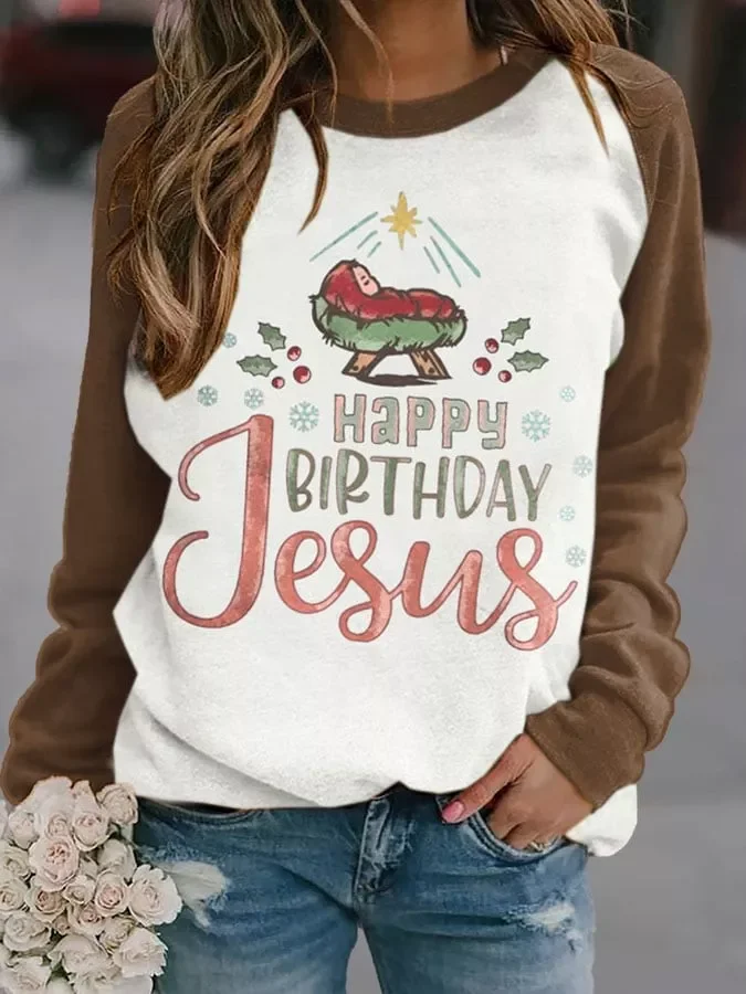 Women's Happy Birthday Jesus  Print Casual Sweatshirt