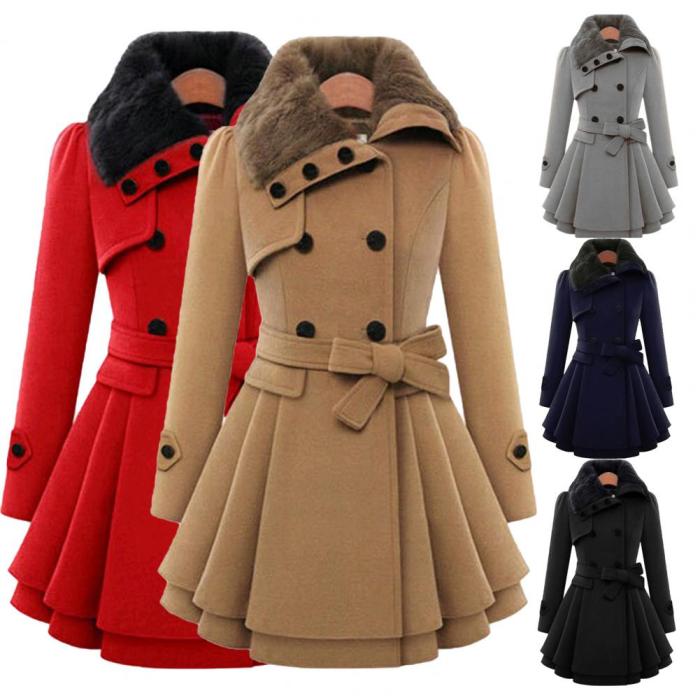 Ladies Stylish Warm Buttons Oversize Coat Streetwear Wrap Coat