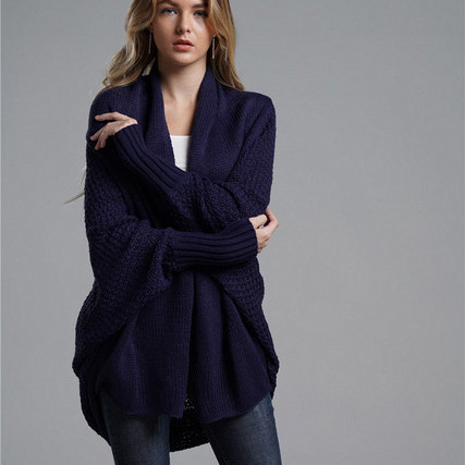 Sweater Cardigan Women Fashion Solid Color Loose Batman Sleeves