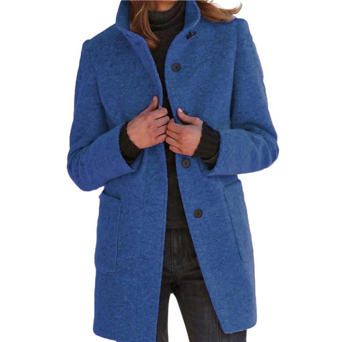 Women's Fashion Coat Stand Collar Solid Color Button Coat