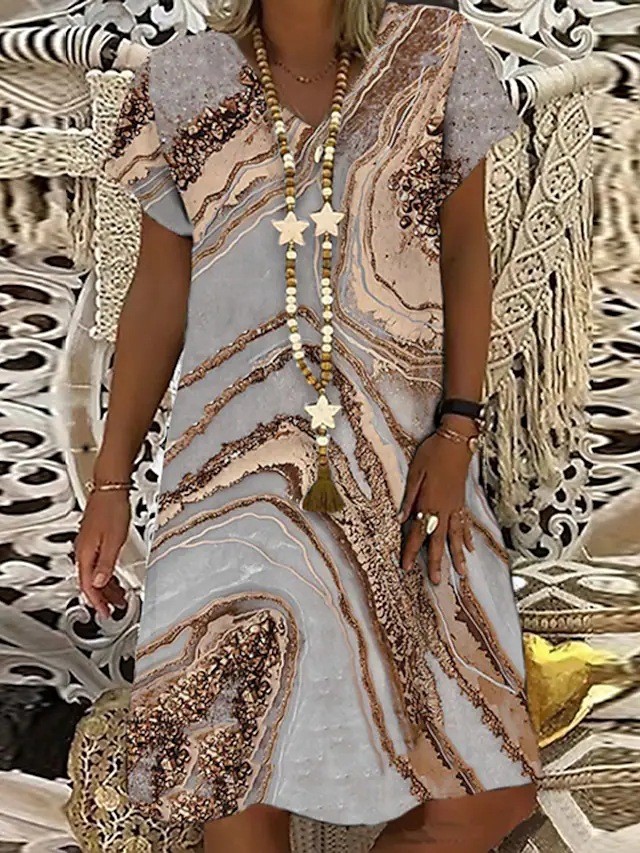 Women Loose Lace Patchwork Boho Vintage Ruffles Befree Printed Dress