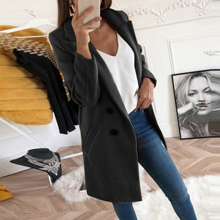 Casual Wool Blend Jacket Long Sleeve Solid Color Fashion Coat