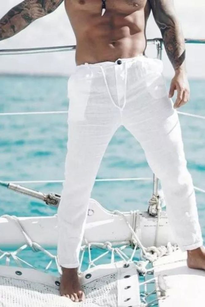 Men's Linen Holiday Plain Breathing Pants