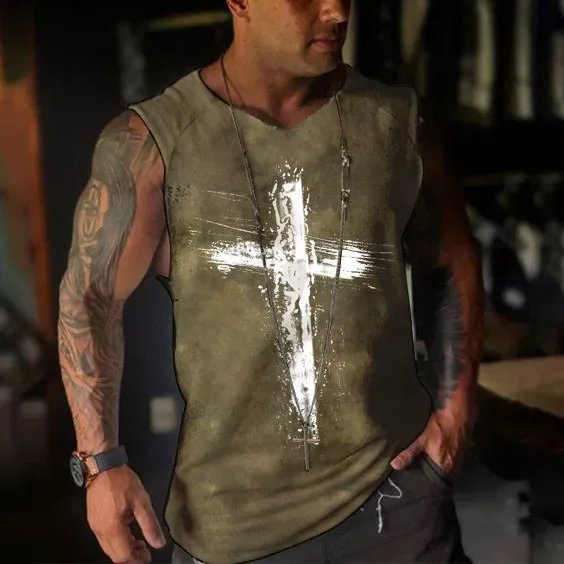 Designer Cross Faith Print Mens Sleeveless Tees