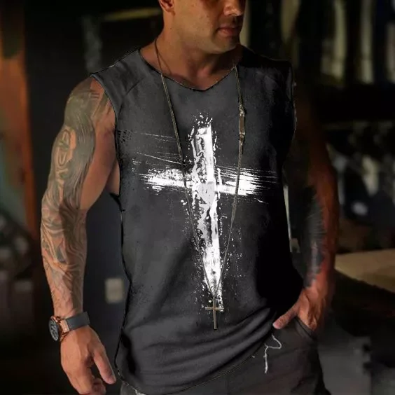 Designer Cross Faith Print Mens Sleeveless Tees