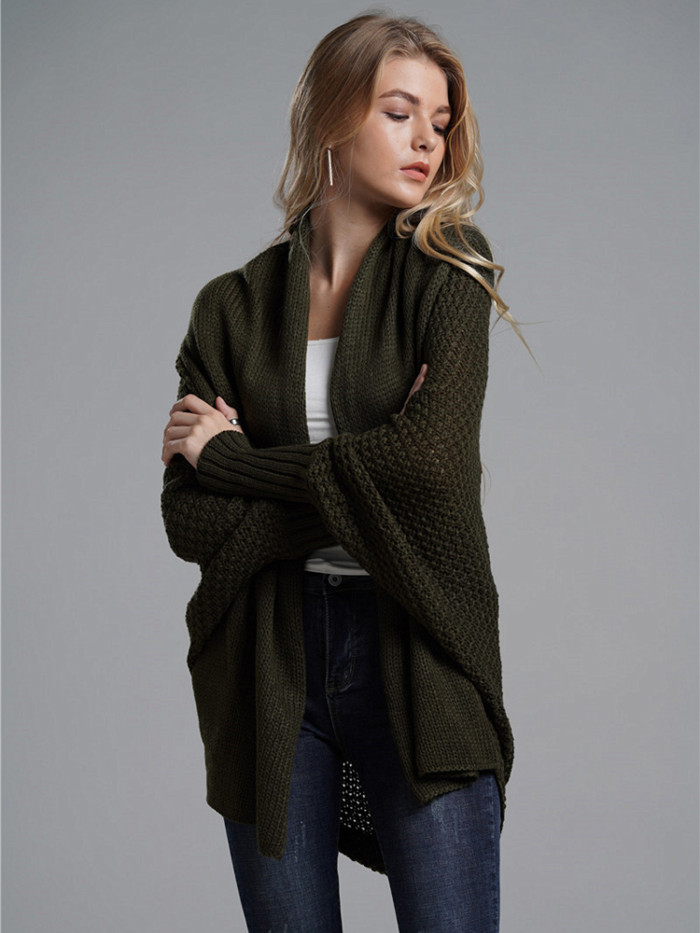 Sweater Cardigan Women Fashion Solid Color Loose Batman Sleeves