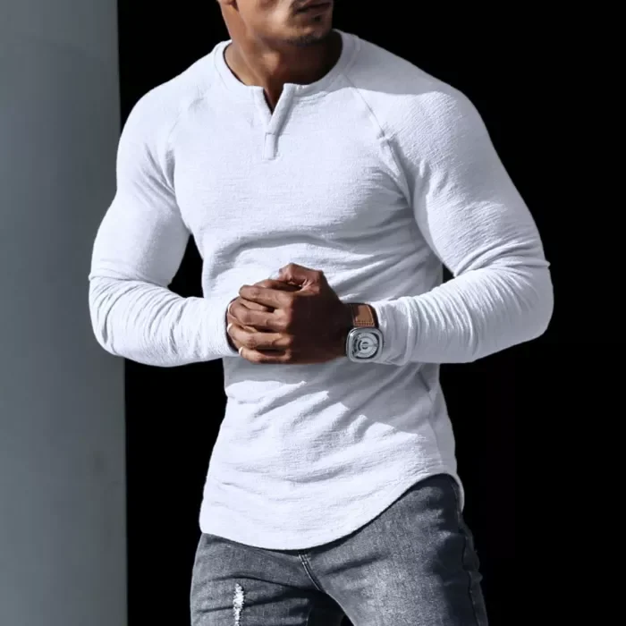 Men's Casual Slim V-Neck Stretch Cotton Bottoming Shirt